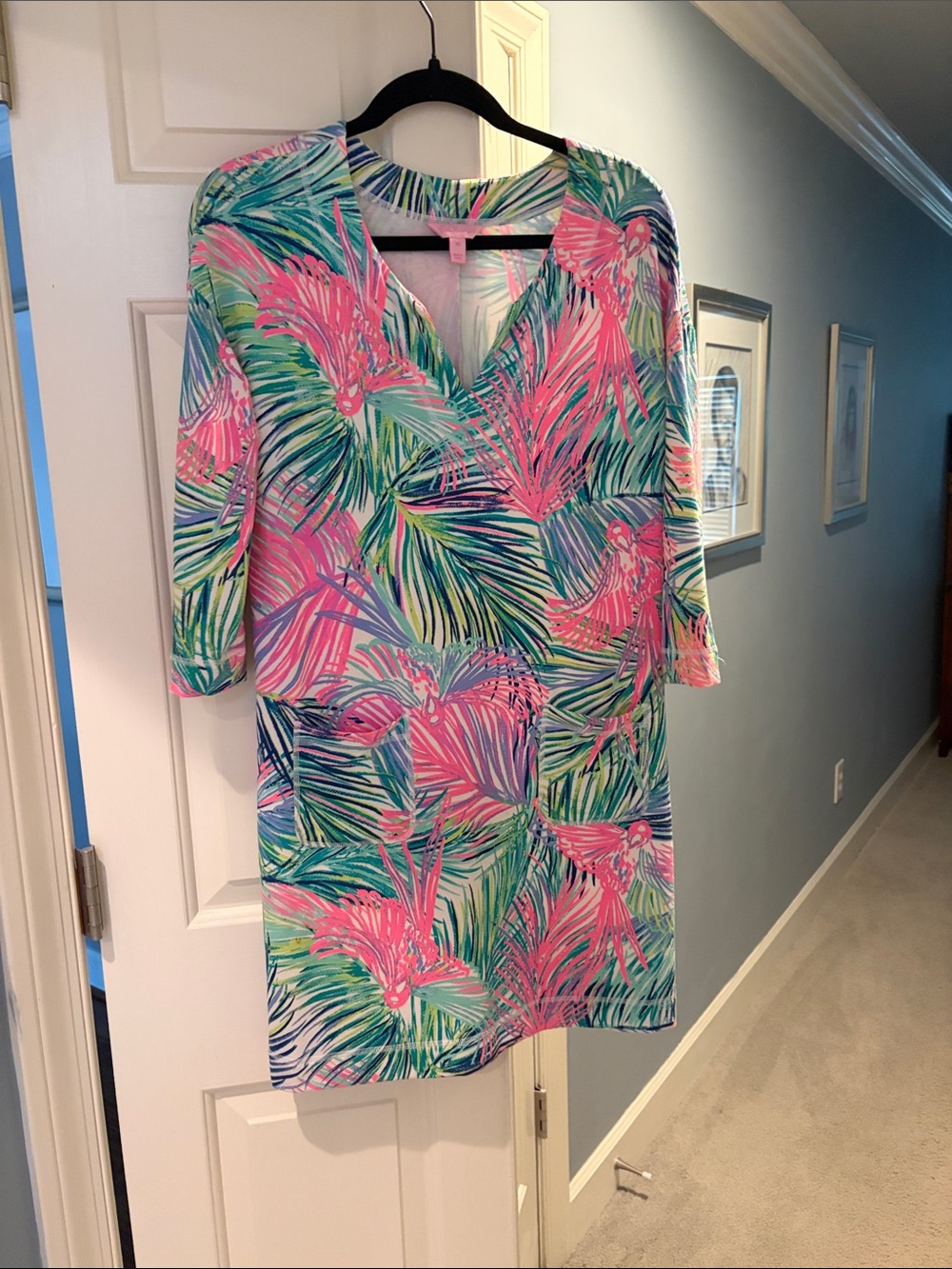 Lilly Pulitzer Pink, Green & Blue Tropical Shift Midi Dress